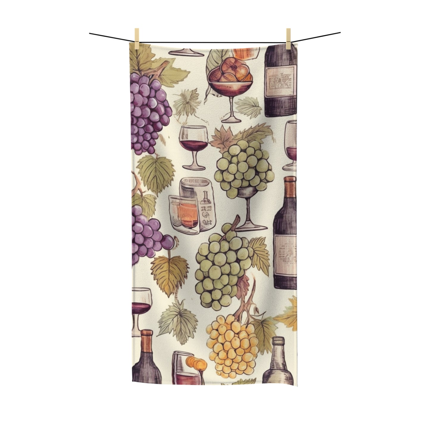 Wine Lovers Theme: Varieties of Wine, Grapes & Vineyards Design Polycotton Towel