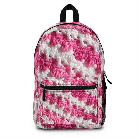 Hot Pink & White Knit, Vibrant Yarn Blend, Modern Chic Texture - Backpack