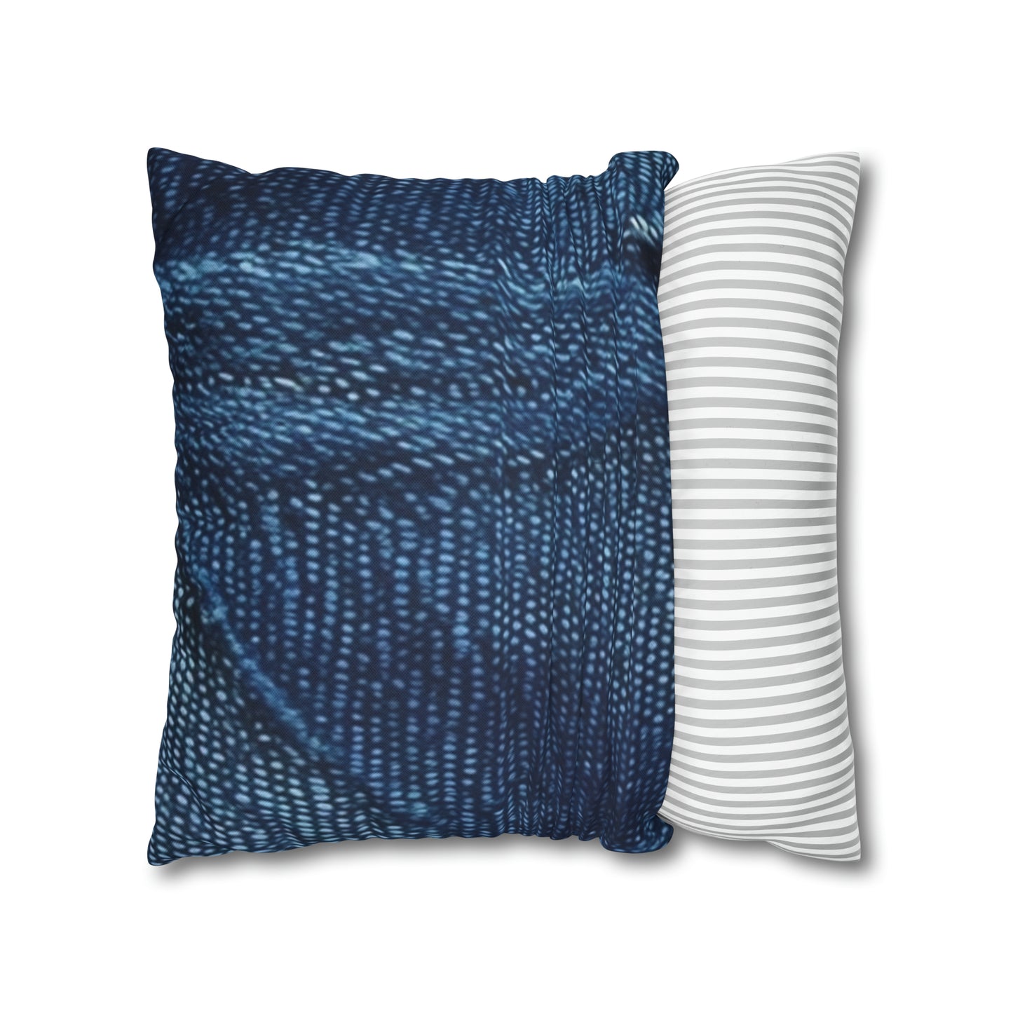 Dark Blue: Distressed Denim-Inspired Fabric Design - Spun Polyester Square Pillow Case