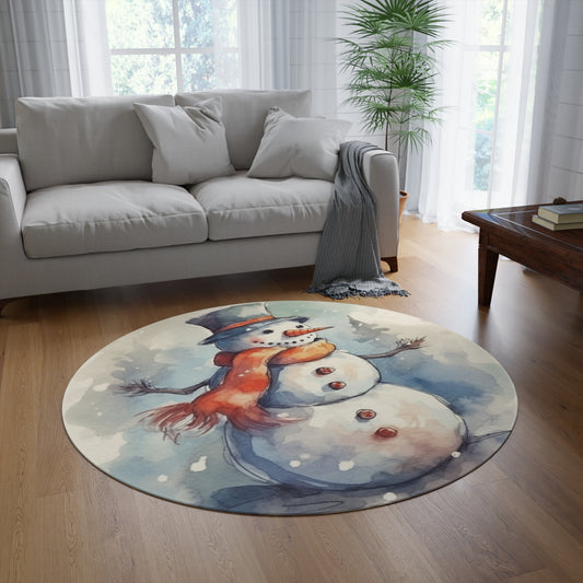 Frosty Winter Snowman Christmas - Round Rug
