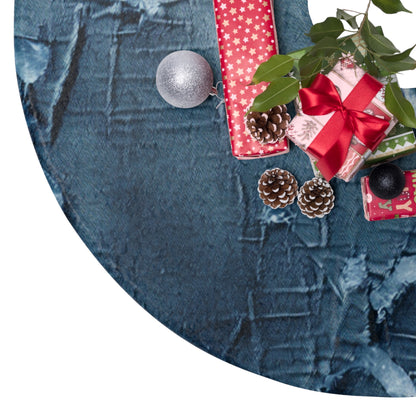 Distressed Blue Denim-Look: Edgy, Torn Fabric Design - Christmas Tree Skirts