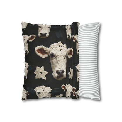 Crochet Cow Pattern Farm Animal Fabric Style - Spun Polyester Square Pillow Case