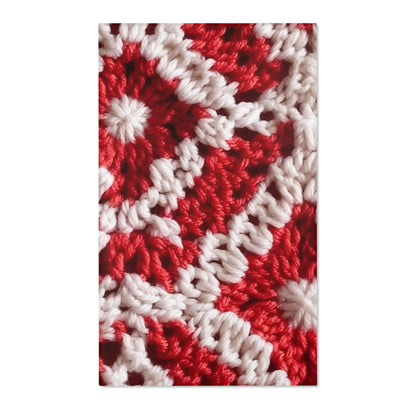 Cálido tejido de crochet rojo y blanco de invierno: diseño de textura elegante y cinematográfico - Alfombras