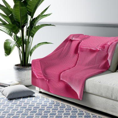 Distressed Neon Pink: Edgy, Ripped Denim-Inspired Doll Fabric - Sherpa Fleece Blanket