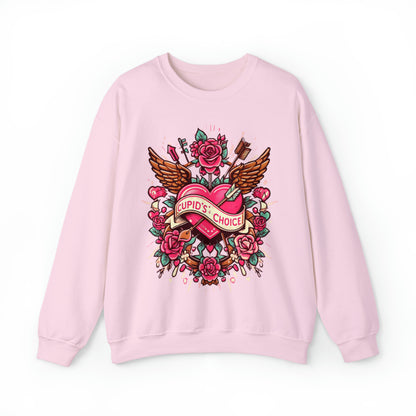 Cupidos Choice Heart con rosas y flecha - Amor vibrante del día de San Valentín - Sudadera unisex Heavy Blend™ Crewneck