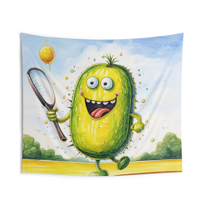 Pickleball Sport: Athletic Pickle Playing Game with Net and Paddle - Indoor Wall Tapestries