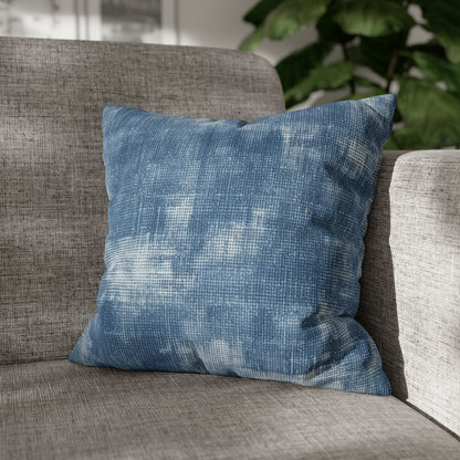 Faded Blue Washed-Out: Denim-Inspired, Style Fabric - Spun Polyester Square Pillow Case