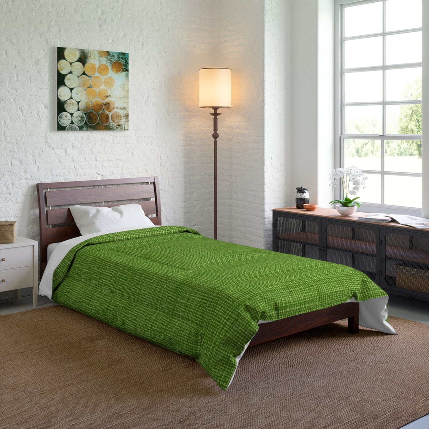 Olive Green Denim-Style: Seamless, Textured Fabric - Comforter