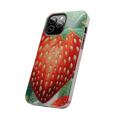 Berry Delight: Sun-Kissed Strawberries Fields Meet Embroidered Style Strawberry Patterns - Tough Phone Cases