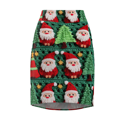 Patrón de ganchillo de Papá Noel, diseño navideño, decoración festiva, motivo de Papá Noel. Perfecto para la celebración navideña - Falda lápiz para mujer (AOP) 