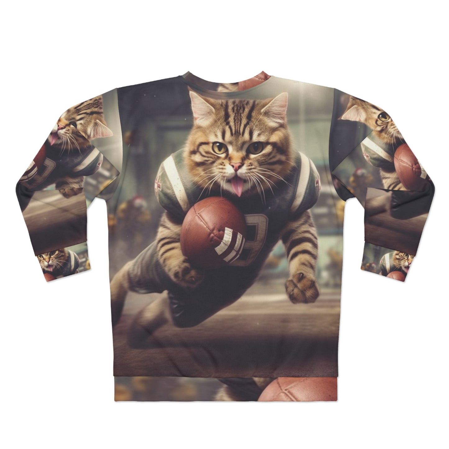 Football Field Felines: Kitty Cats in Sport Tackling Scoring Game Position - Unisex Sweatshirt (AOP)