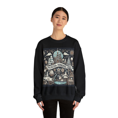 Winter Wonderland Enchantment: Nostalgic Christmas Snowscape with Majestic Castle and Festive - Unisex Heavy Blend™ Crewneck Sweatshirt