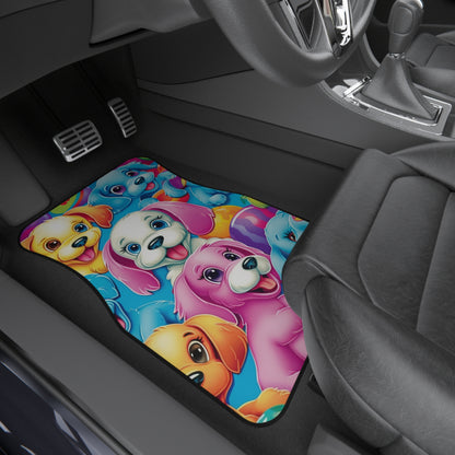 Happy Puppy & Dog Design - Vivid and Eye-Catching - Car Mats (Set of 4)