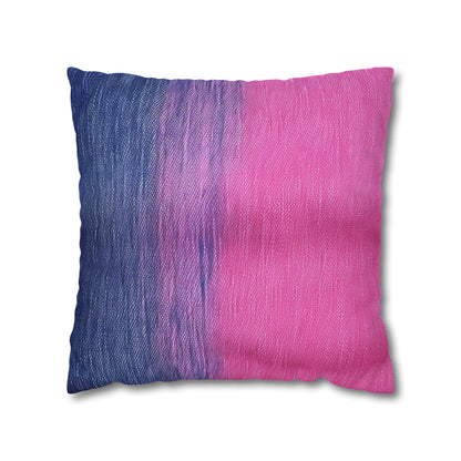 Delicia dual: Ensueño de mezclilla azul y rosa mitad y mitad - Funda de almohada cuadrada de poliéster hilado 