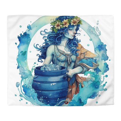 Artistic Aquarius Zodiac - Watercolor Water-Bearer Depiction - Microfiber Duvet Cover