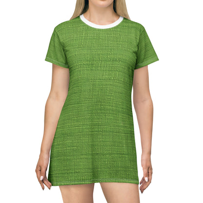 Olive Green Denim-Style: Seamless, Textured Fabric - T-Shirt Dress (AOP)