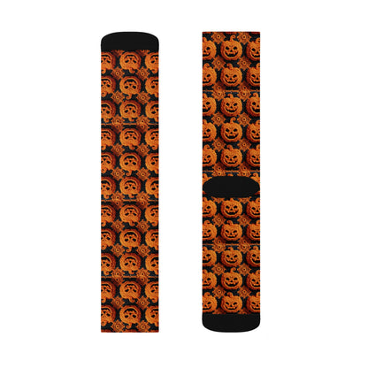 Halloween Crochet Pumpkin Scary Horror Festive Holiday Pattern - Sublimation Socks