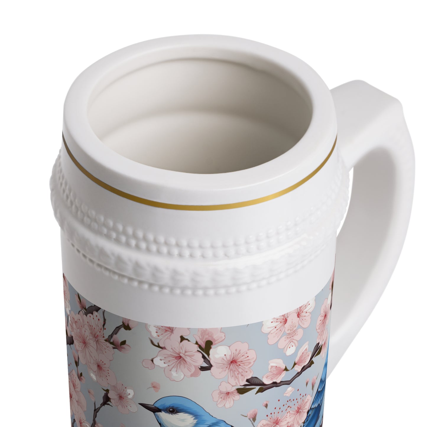 Cherry Blossom Tree Blue Bird Beer Stein Mug