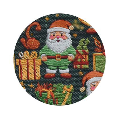 Christmas Santa Claus - Embroidered Presents - Festive Winter Wonderland - Deck the Halls Design - Round Rug