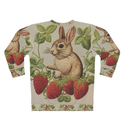 Strawberry Bunny Rabit - 刺繍スタイル - Strawberries Fruit Munchies - イースターギフト - ユニセックス スウェットシャツ (AOP) 