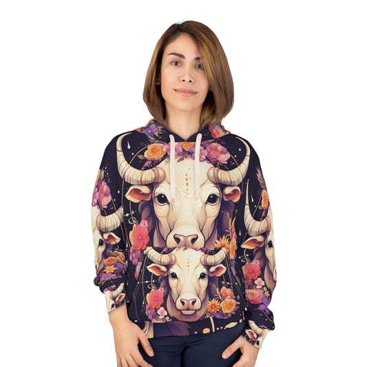 Taurus Zodiac Bull Flower Accents - Astrology Sign - Unisex Pullover Hoodie (AOP)