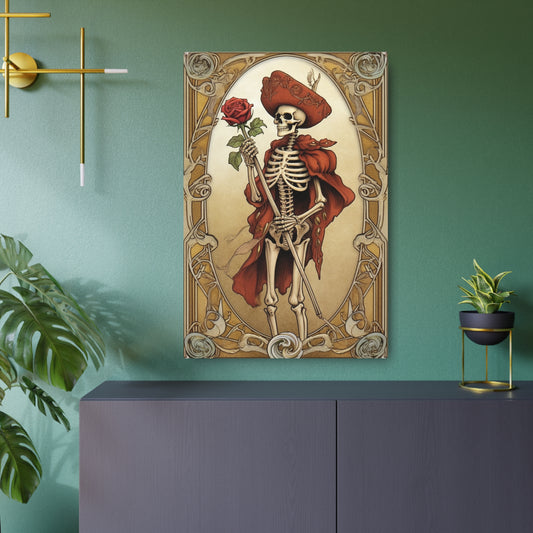 Death Card Tarot - Skeleton, Rose, and Transformation Journey - Metal Art Sign
