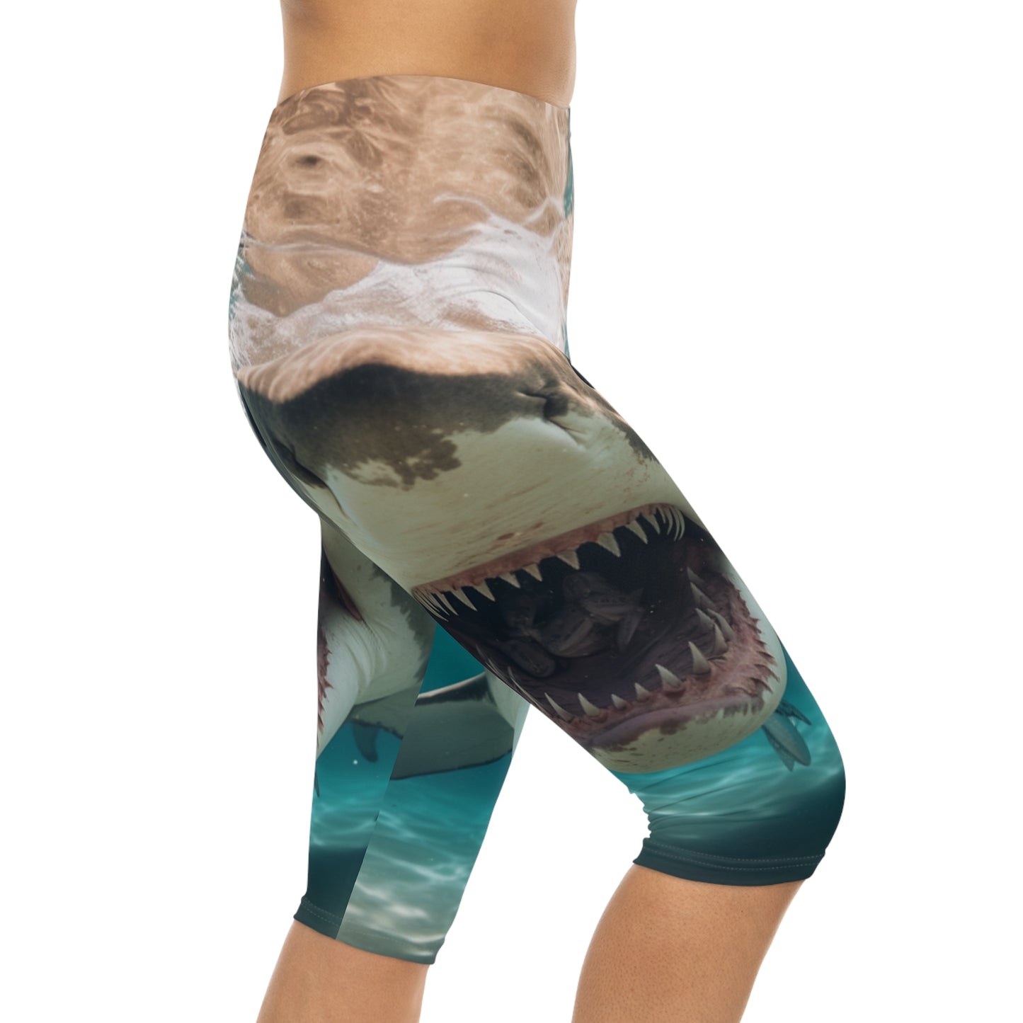 Bull Shark: River Monster Menace - Realistic Dark Water Predator - Women’s Capri Leggings (AOP)