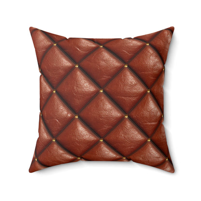 Brown Leather Cognac Pattern Rugged Durable Design Style - Spun Polyester Square Pillow