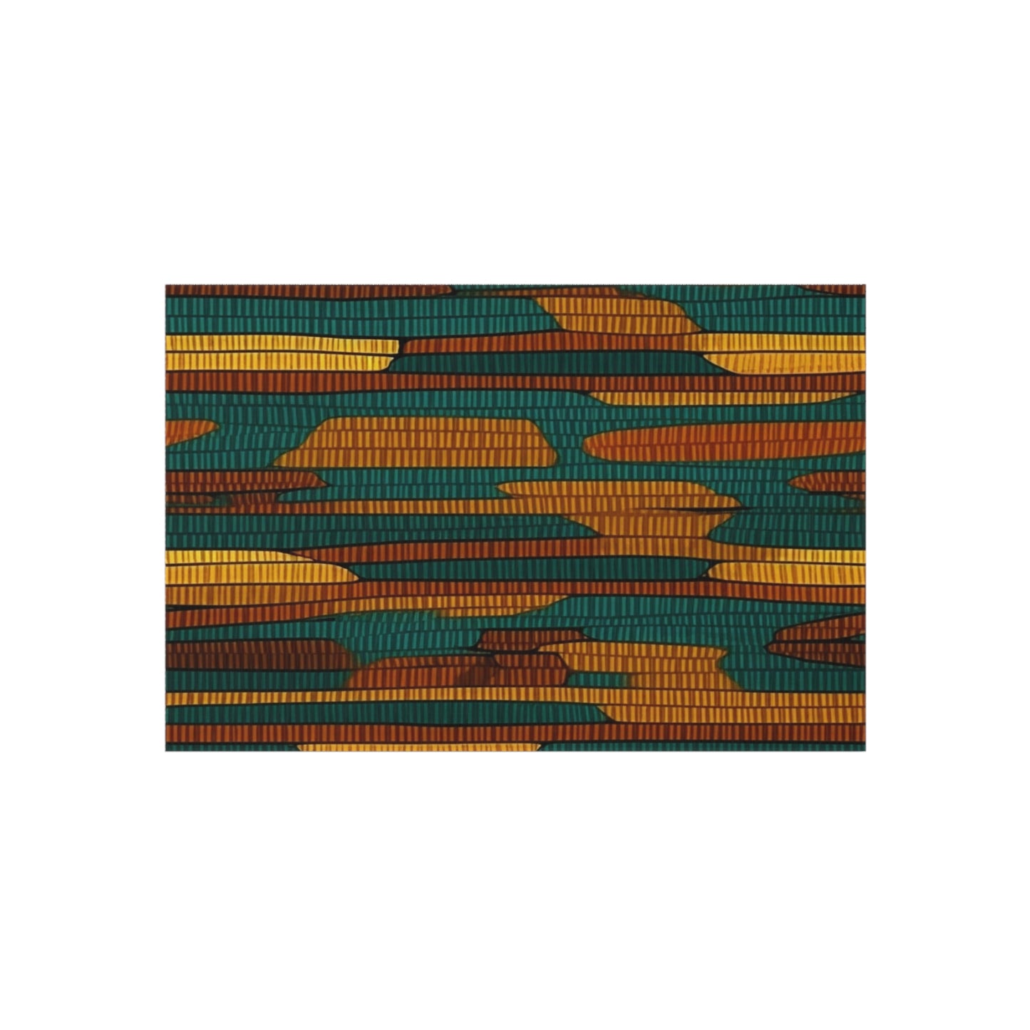 Teal & Dark Yellow Maya 1990's Style Textile Pattern - Intricate, Texture-Rich Art - Outdoor Rug