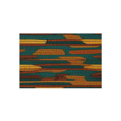 Teal & Dark Yellow Maya 1990's Style Textile Pattern - Intricate, Texture-Rich Art - Outdoor Rug