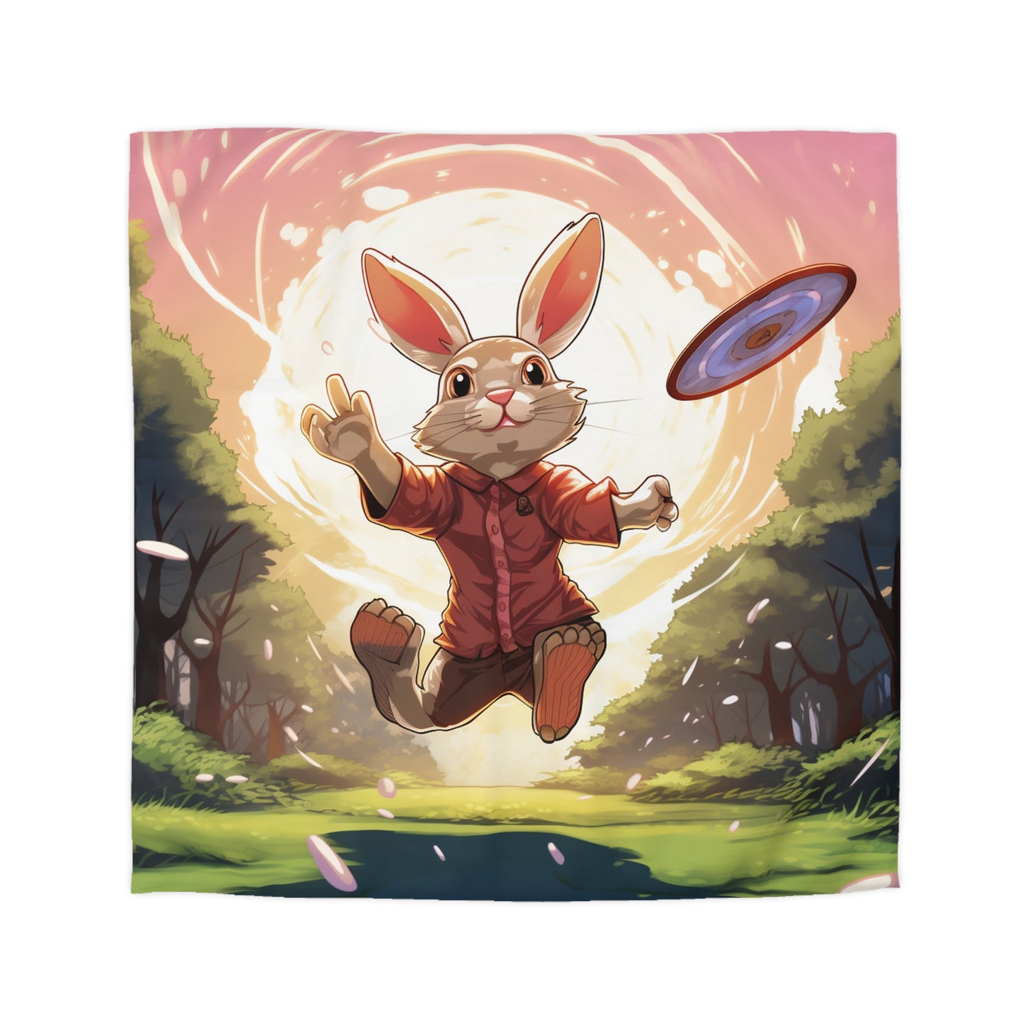 Disc Golf Rabbit: Bunny Aiming Frisbee for Basket Chain - Microfiber Duvet Cover