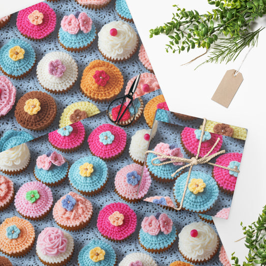 Crochet Cupcake Treat Frosted Cake Dessert Bakery Design - Wrapping Paper