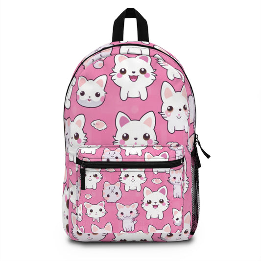 Adorable patrón de gatito, gato y gatito anime estilo dibujos animados - Lindo y colorido - Mochila