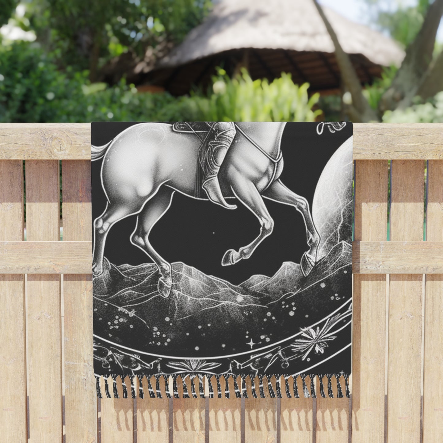 Sagittarius Zodiac Black & White Archer Design - Boho Beach Cloth