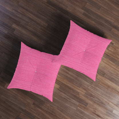 Doll-Like Pink Denim Designer Fabric Style - Tufted Floor Pillow, Square