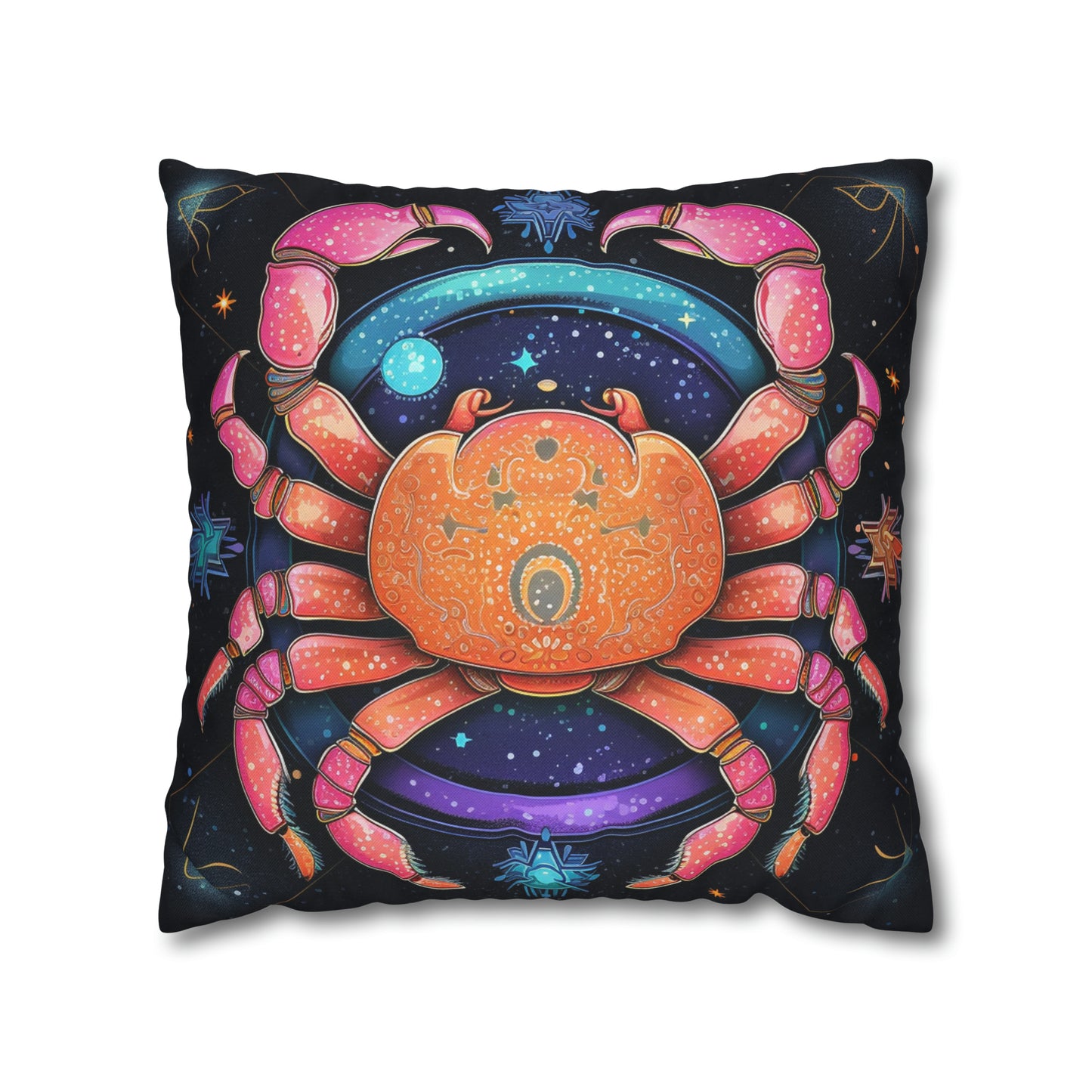 Rainbow Celestial Crab - Vibrant Cancer Zodiac Sign Art - Spun Polyester Square Pillow Case