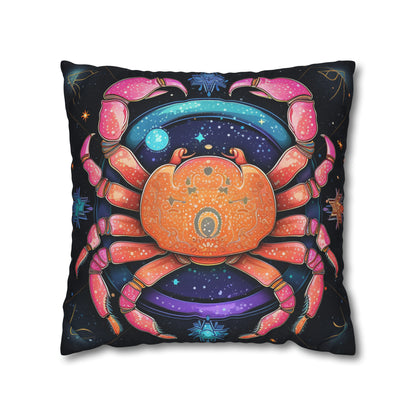 Rainbow Celestial Crab - Vibrant Cancer Zodiac Sign Art - Spun Polyester Square Pillow Case