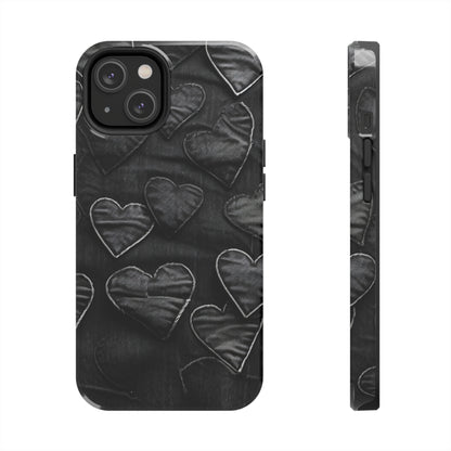 Black: Distressed Denim-Inspired Fabric Heart Embroidery Design - Tough Phone Cases