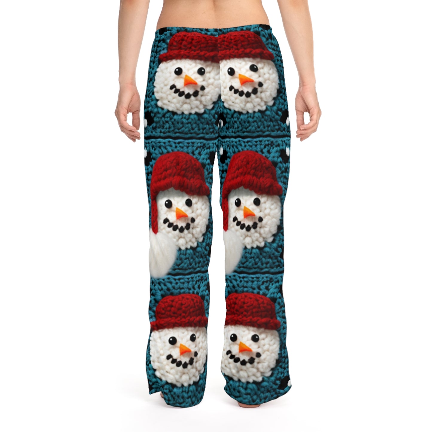 Snowman Crochet Craft, Festive Yuletide Cheer, Winter Wonderland - Women's Pajama Pants (AOP)