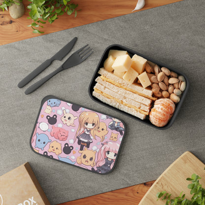 Kawaii Anime Girls: Cute and Adorable Manga Inspired Design - PLA Bento Box with Band and Utensils