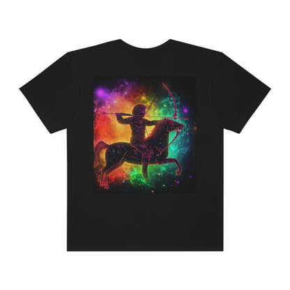 Colorido signo del zodíaco Sagitario - Tema del universo estelar - Camiseta unisex teñida de prendas