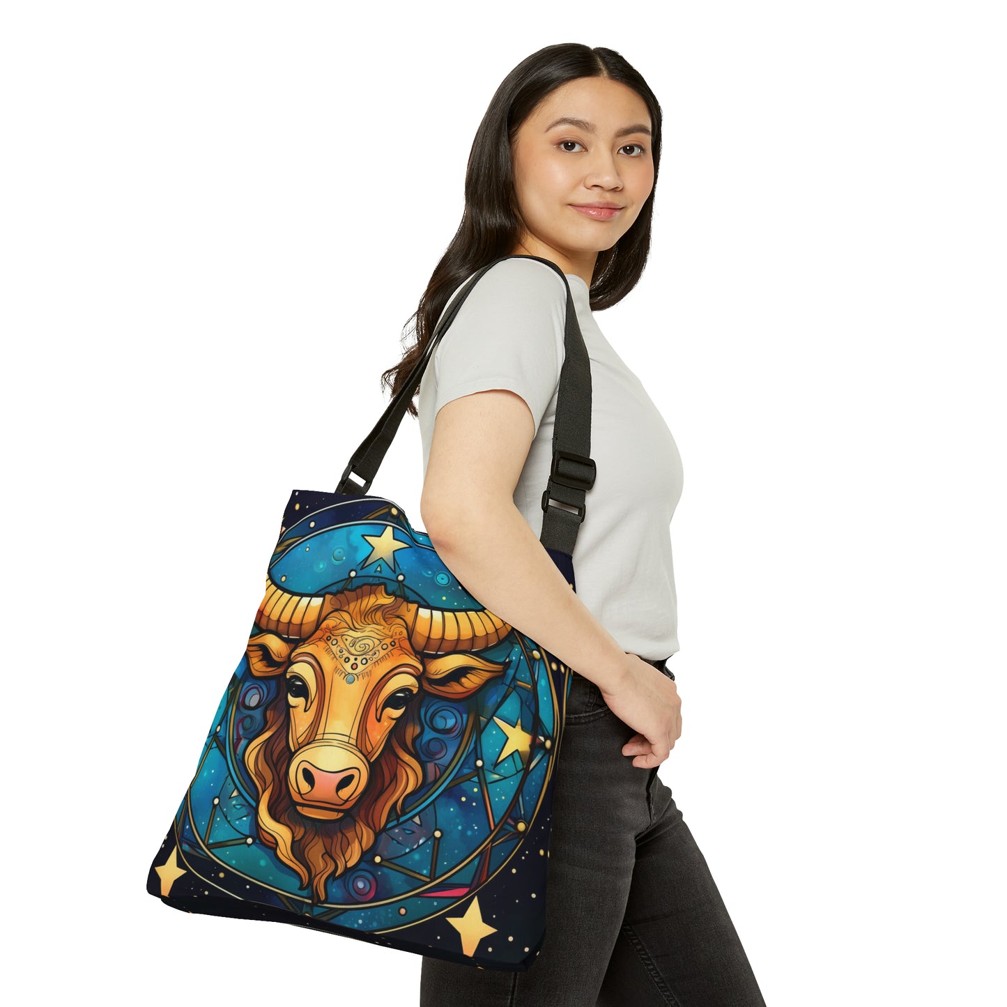 Taurus Constellation Zodiac Sign Astrology Cosmic Art - Adjustable Tote Bag (AOP)