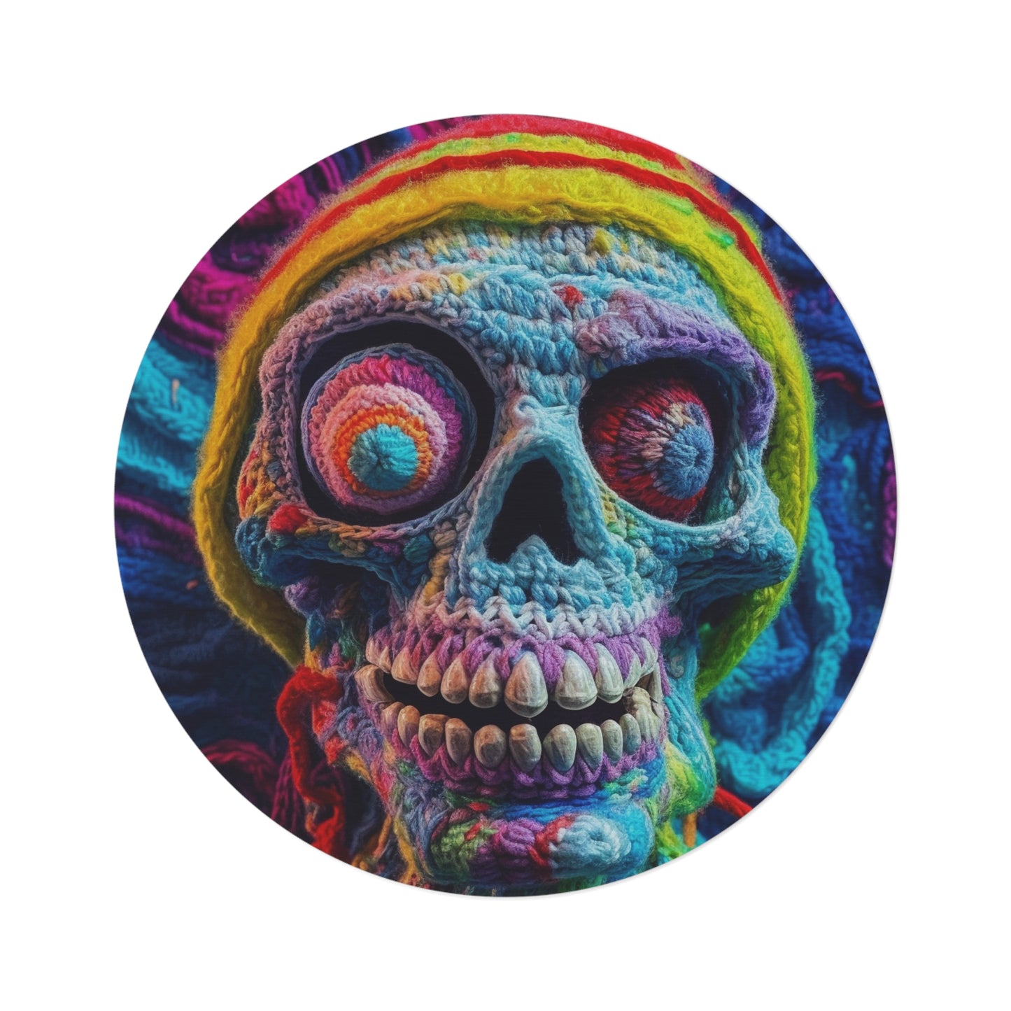 Diseño de terror aterrador de Halloween con calavera de ganchillo - Alfombra redonda 