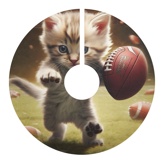 Football Kitty Fantasy: Feline Cat American Sport Quarterback - Christmas Tree Skirts