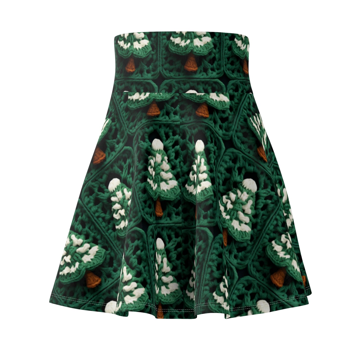 Evergreen Christmas Trees Crochet, Festive Pine Tree Holiday Craft, Yuletide Forest, Winter - Women's Skater Skirt (AOP)