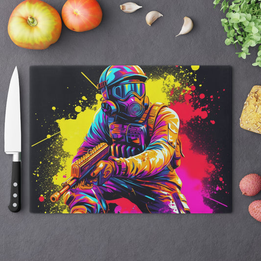 Paintball Action Sport: Player in Battle, Paint Splatter - Cutting Board