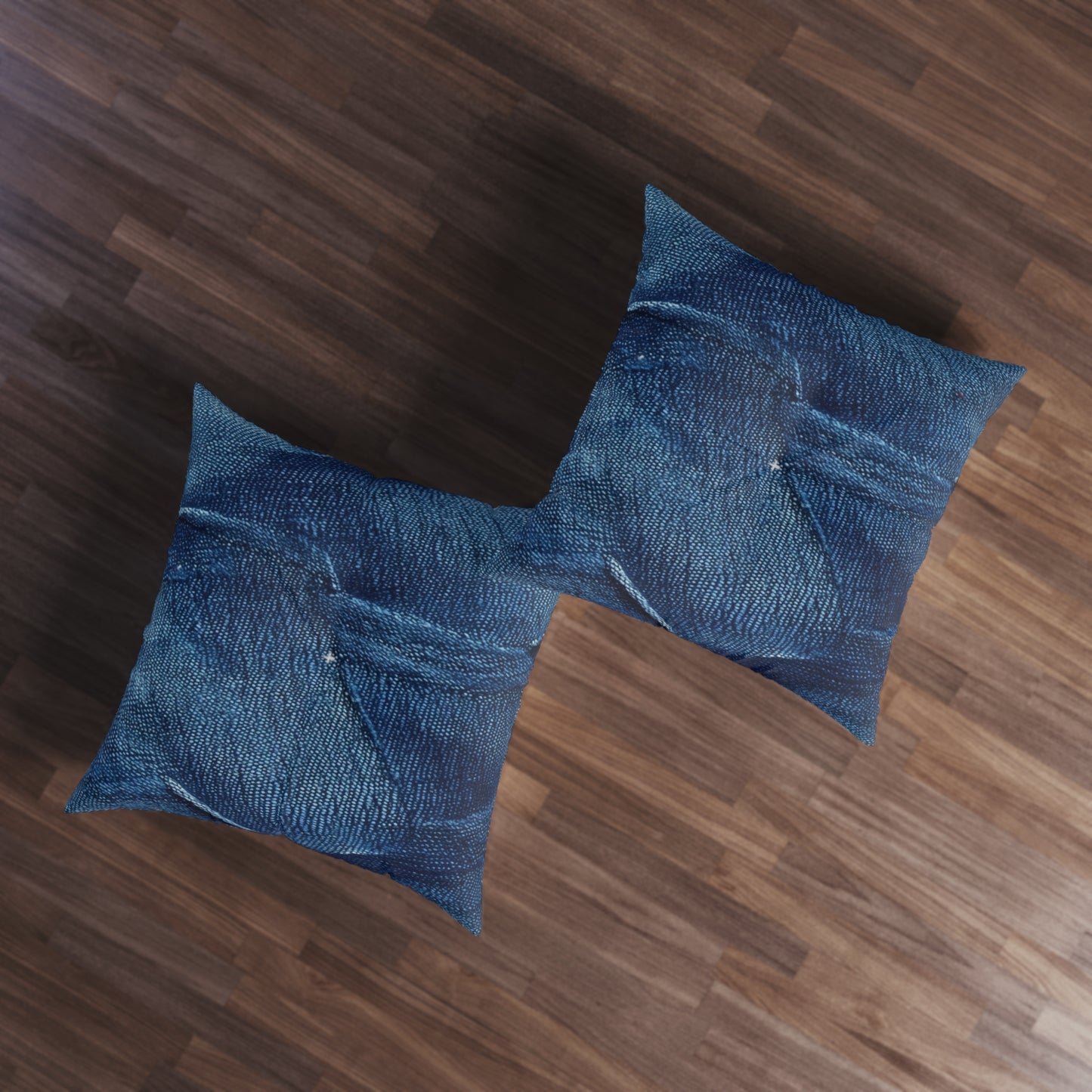 Dark Blue: Distressed Denim-Inspired Fabric Design - Tufted Floor Pillow, Square