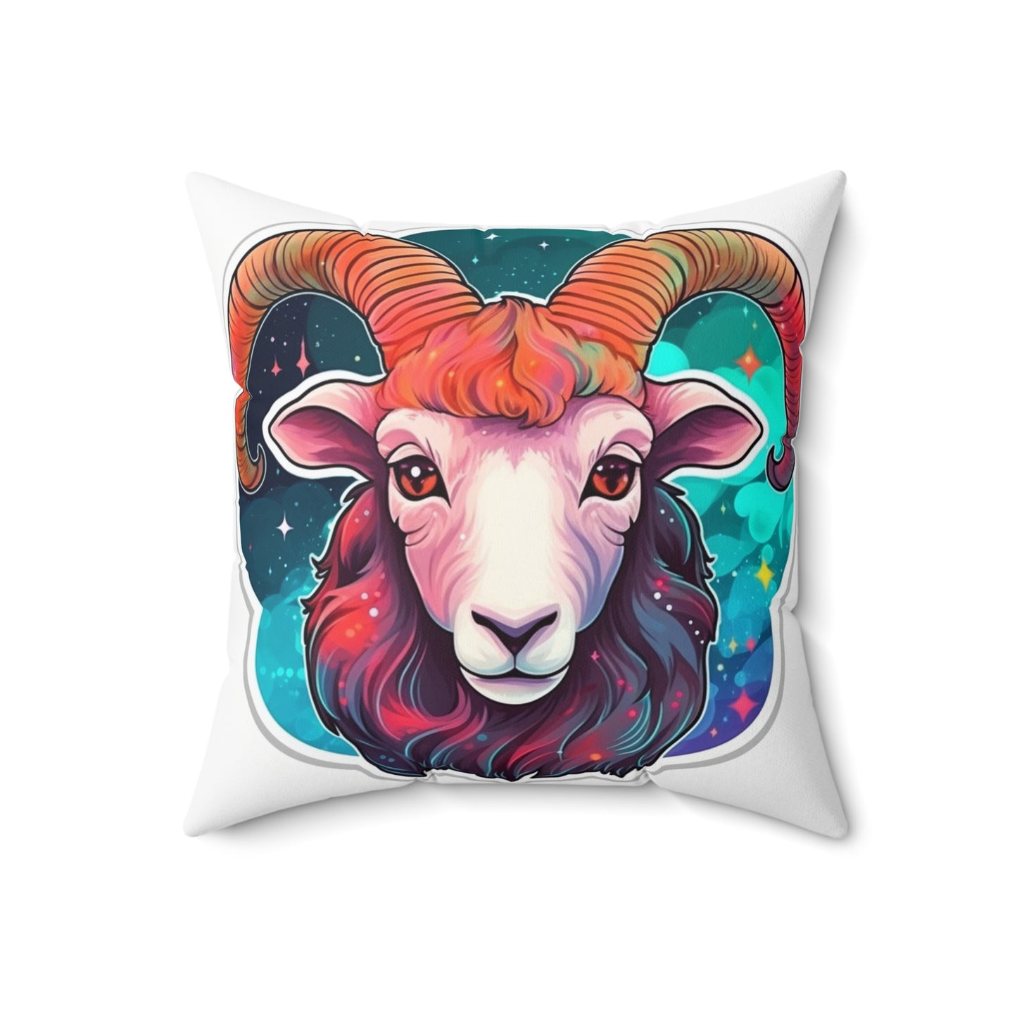 Signo del zodiaco Aries - Símbolo de astrología cósmica de color vivo y brillante - Almohada cuadrada de poliéster hilado 