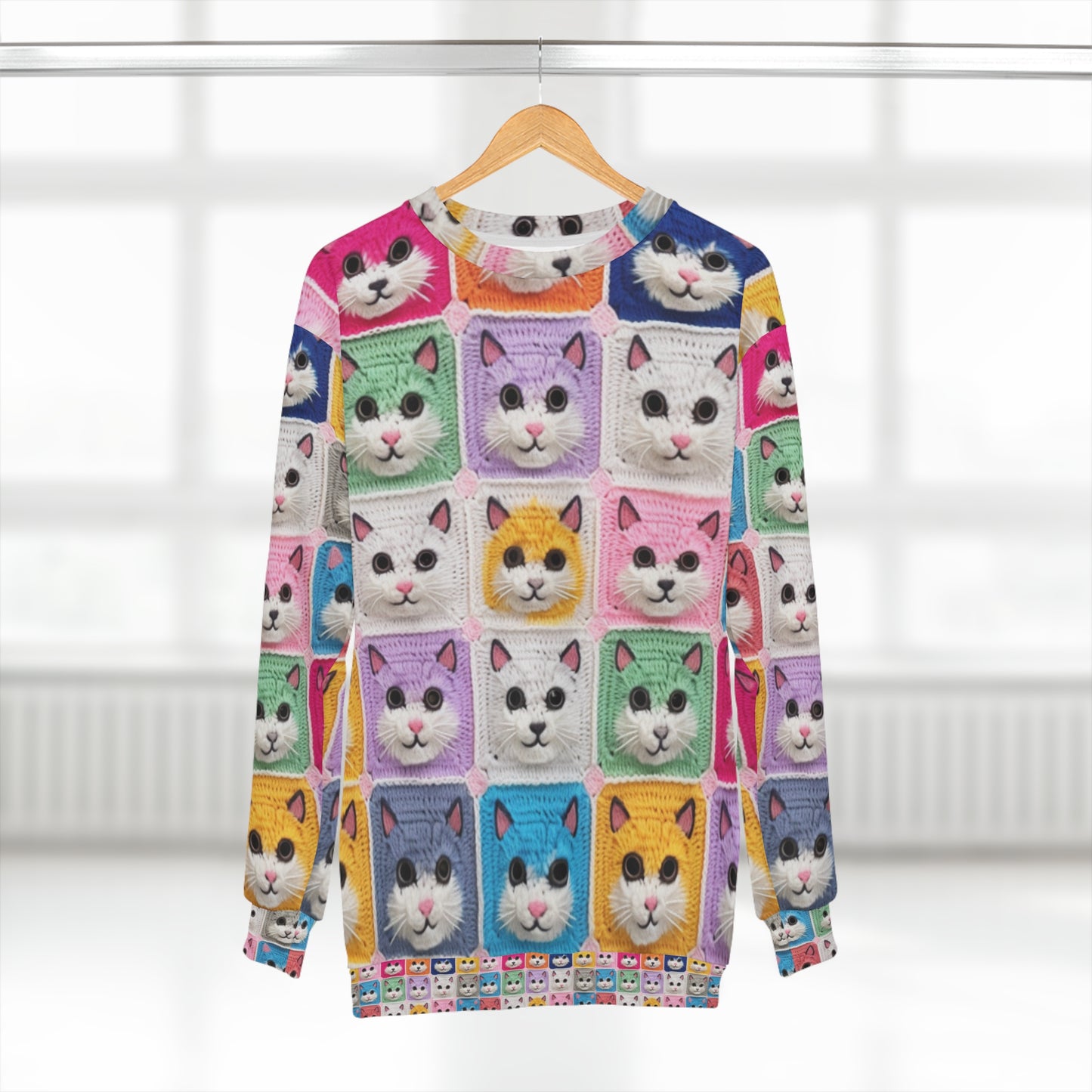 Crochet Cat, Summer Cotton, Feline, Retro Cat Cardigan, Kitten Crochet Cotton Creation - Unisex Sweatshirt (AOP)