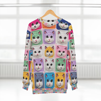 Crochet Cat, Summer Cotton, Feline, Retro Cat Cardigan, Kitten Crochet Cotton Creation - Unisex Sweatshirt (AOP)